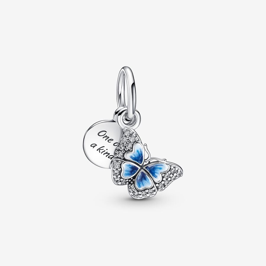 Charm Pandora Colgante Doble Mariposa Azul y Cita