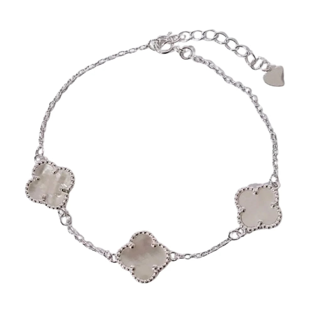 Brazalete Van Cleef De 3 Tréboles Blanco En Plata