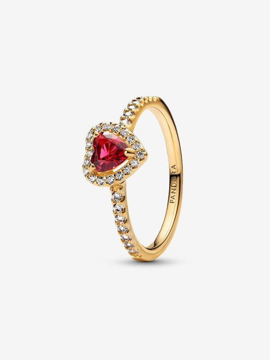 Anillo Pandora Corazón Rojo Brillante Dorado