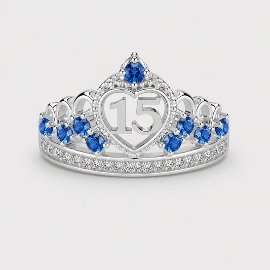 Anillo De 15 Años En Plata Modelo 1 En Azul
