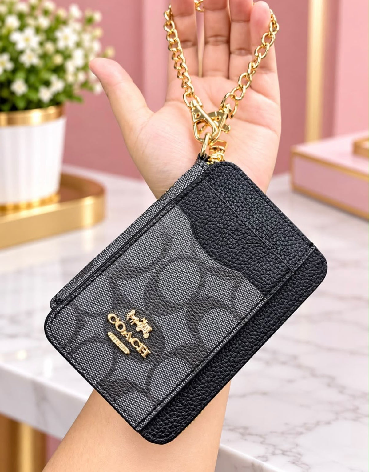 Zip Card Coach Case in Signature Canvas Negro