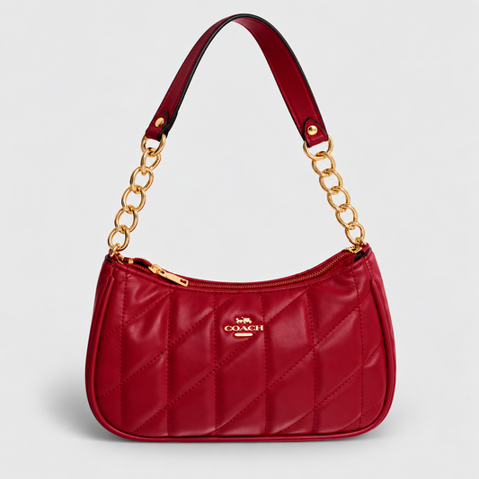 Cartera Coach Teri De Hombro Acolchonada Roja