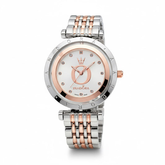 Reloj Pandora Centro Giratorio Rose Gold Y Plateado