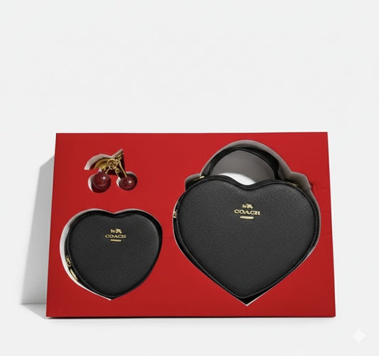 Set Coach De Corazón Cartera Y Monedero + Llavero En Negro