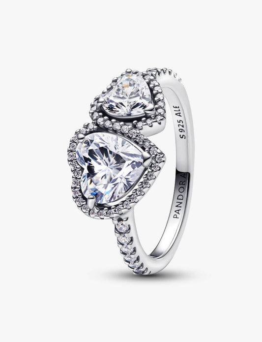 Anillo Pandora Doble Corazon Halo Brillante