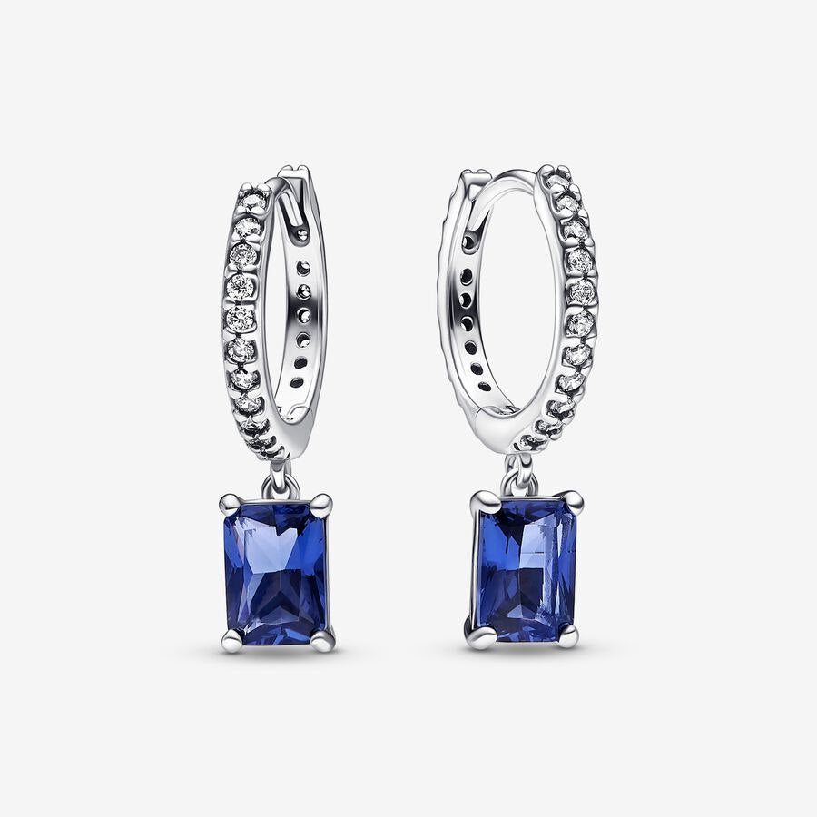 Argollas Pandora Colgante Cuadrado Azul