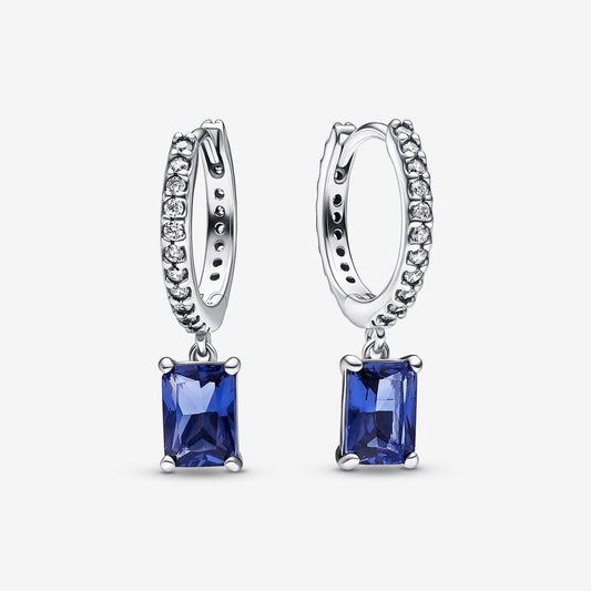 Argollas Pandora Colgante Cuadrado Azul