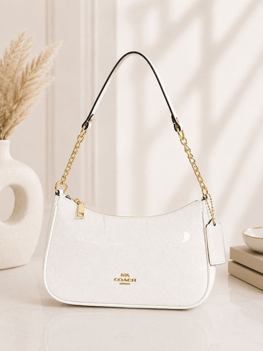 Cartera Coach De Hombro Mediana Teri Color Blanco Charol Brillante