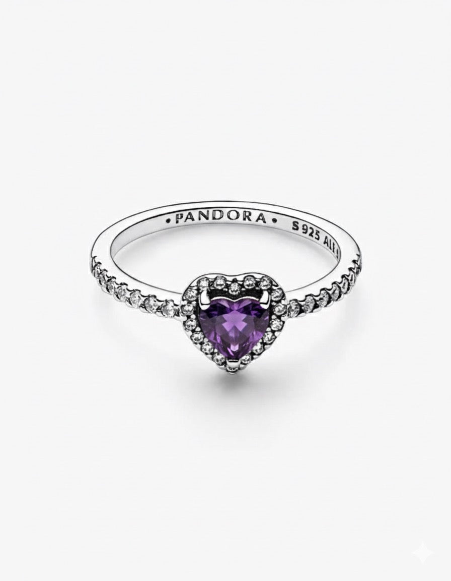 Anillo Pandora Corazón Morado Brillante