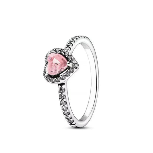 Anillo Pandora Corazón Rosa Brillante Plata