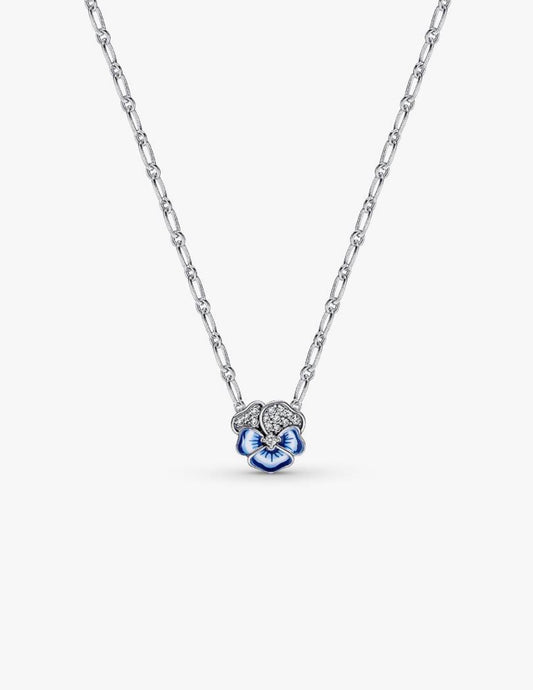 Collar Pandora con Colgante de Flor Azul