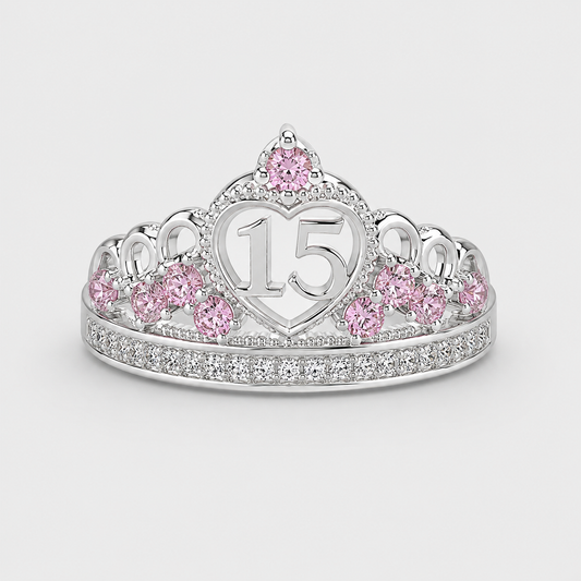 Anillo De 15 Años En Plata Modelo 1 En Rosa