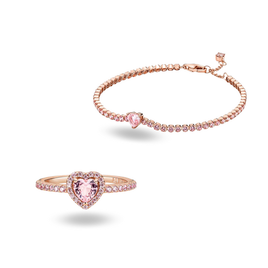 Set Pandora Corazón Rosa Brillante En Rose Gold