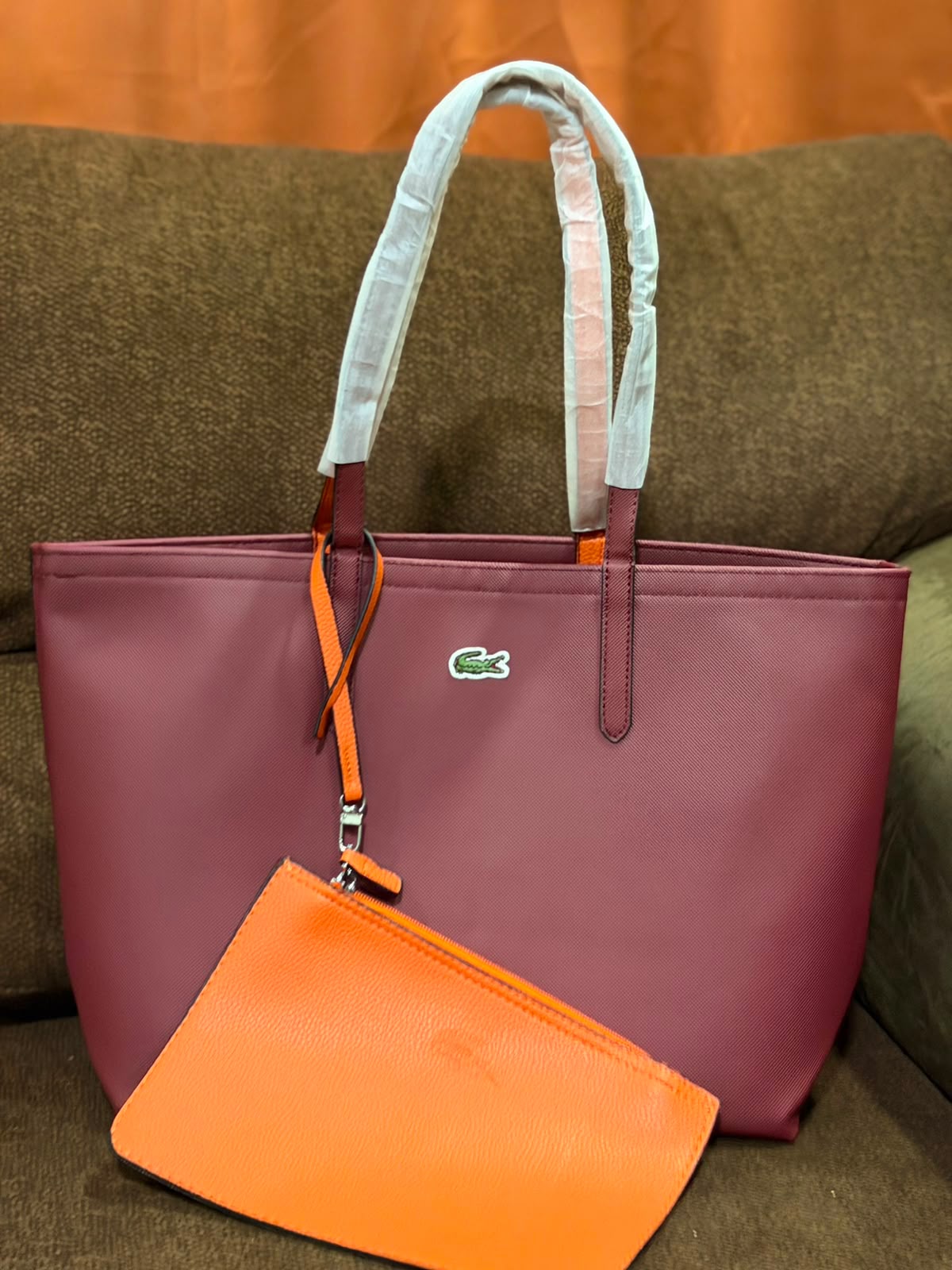Cartera Lacoste Grande Con Bolsa De Mano De 2 Colores Rojo Y Naranja