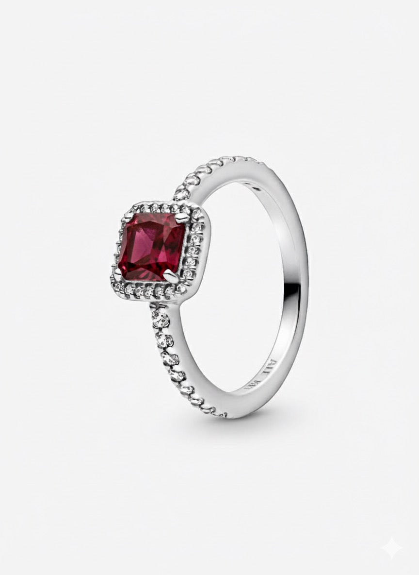Anillo Pandora Cuadrado Rojo Elegante Atemporal