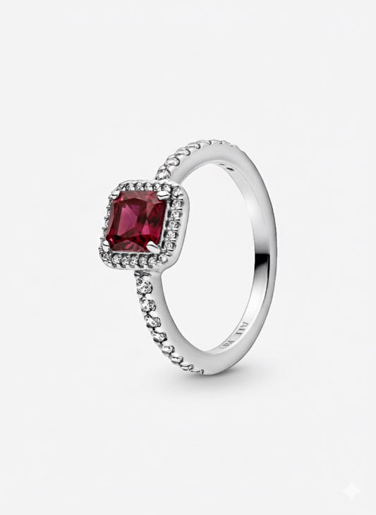 Anillo Pandora Cuadrado Rojo Elegante Atemporal