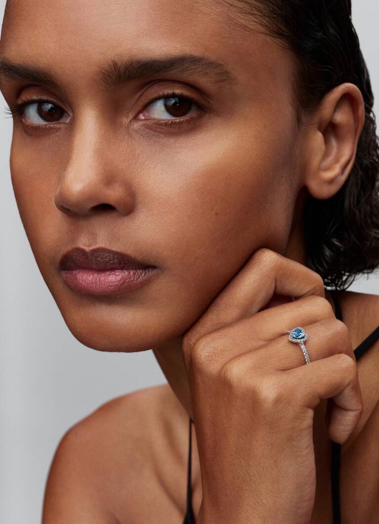 Anillo Pandora Corazón Azul Celeste Brillante