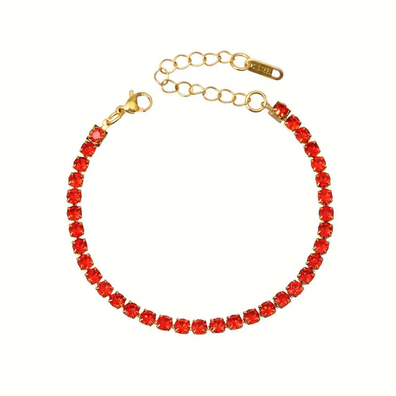 Pulsera De Tenis Brillante En Acero Inoxidable Roja