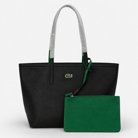 Cartera Lacoste Grande Con Bolsa De Mano De 2 Colores Negro Y Verde
