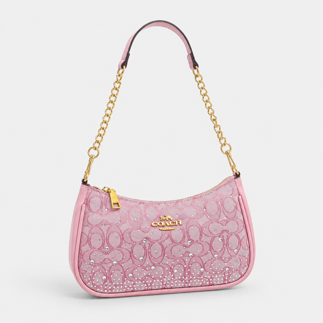 Cartera Coach Teri De Hombro Con Brillos En Rosa