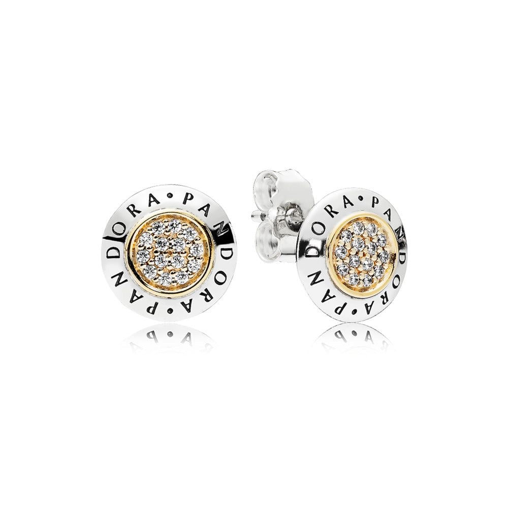 Aretes Pandora De Logo Con Zirconias Dorado