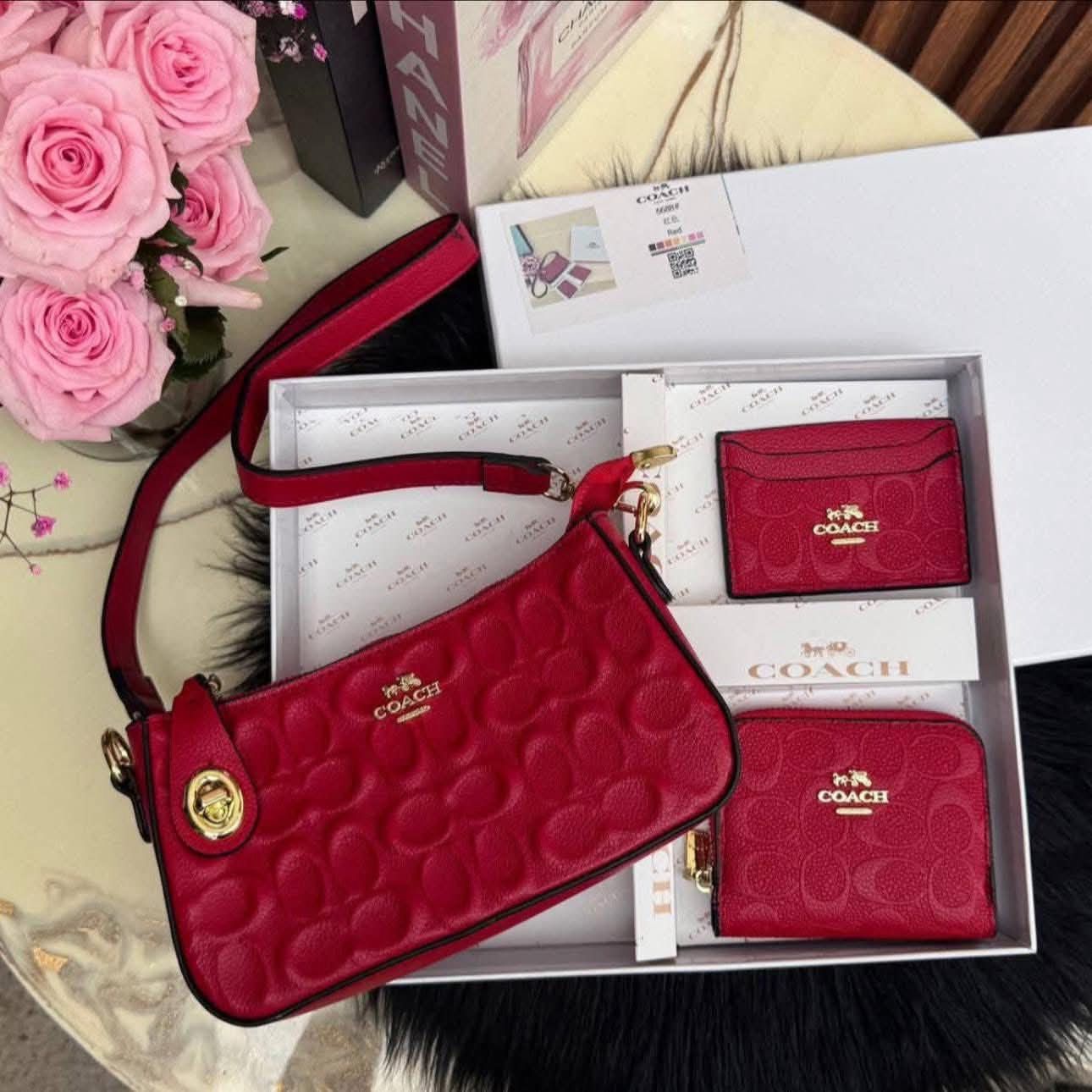 Set De Cartera Coach 3 Piezas en Rojo