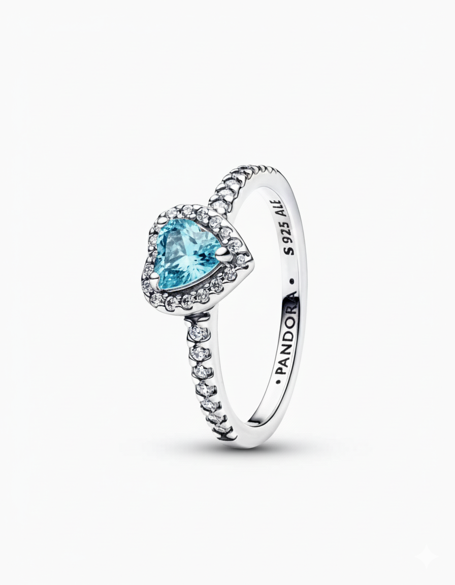 Anillo Pandora Corazón Azul Celeste Brillante