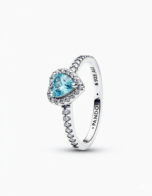 Anillo Pandora Corazón Azul Celeste Brillante