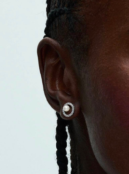 Aretes Pandora de botón Perla Cultivada de Agua Dulce Tratada