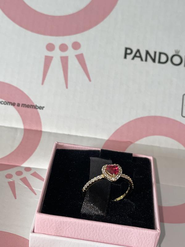 Anillo Pandora Corazón Rojo Brillante Dorado