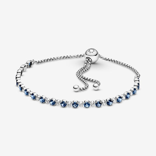 Pulsera Pandora Brillos Azules y Transparentes Cierre Deslizante