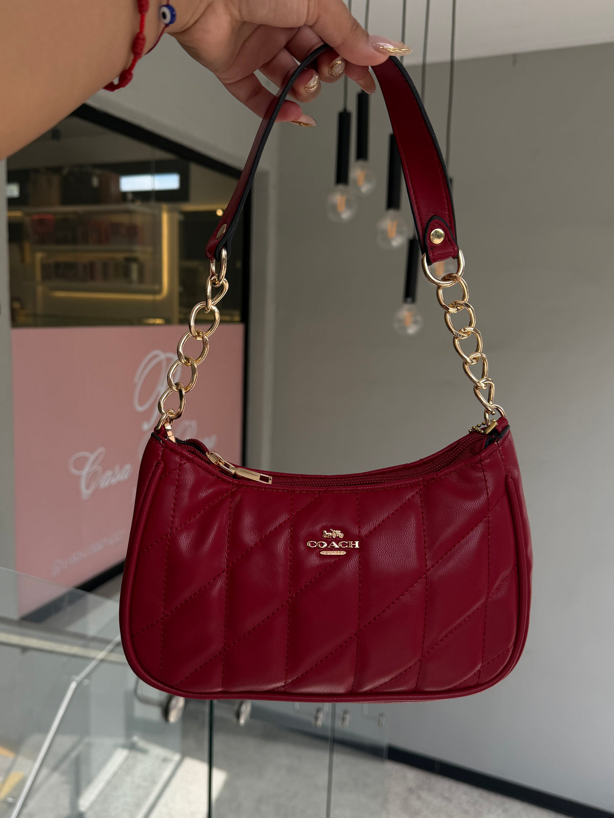 Cartera Coach Teri De Hombro Acolchonada Roja