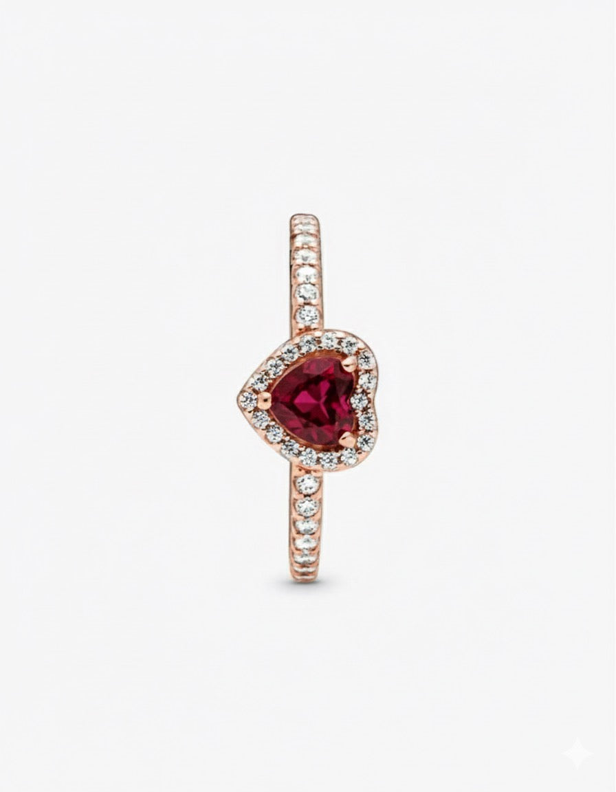 Anillo Pandora Corazón Rojo Brillante en Rose Gold