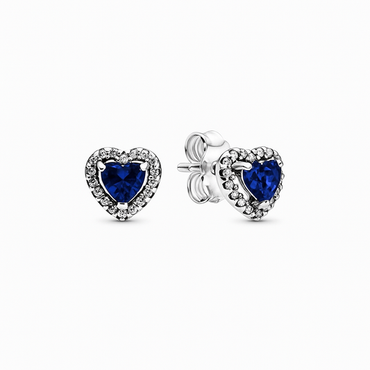 Aretes Pandora Corazones en Relieve Azul