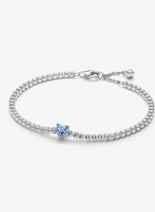 Brazalete Pandora de tenis Corazón Brillante Azul Celeste