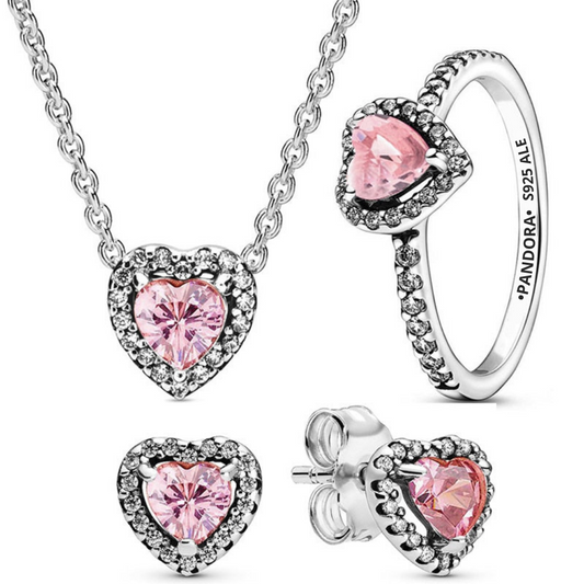 Set Pandora De Corazón Rosa Brillante