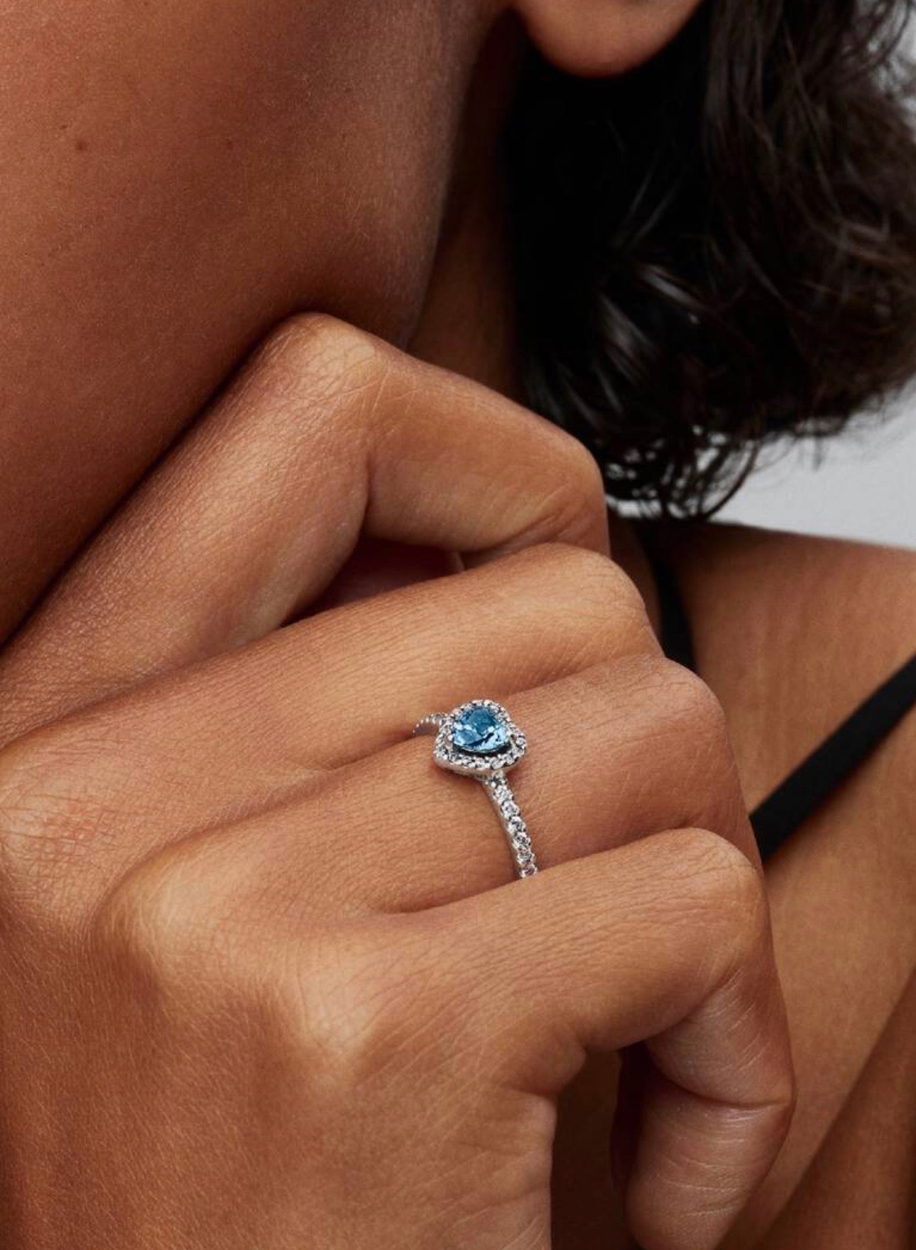 Anillo Pandora Corazón Azul Celeste Brillante