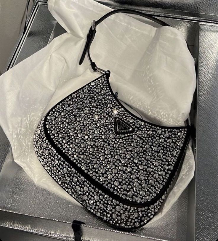 Cartera Prada Cleo De Satén Con Cristales Con Caja