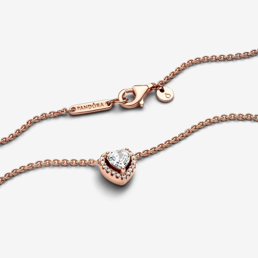 Collar Pandora Corazón Blanco En Rose Gold