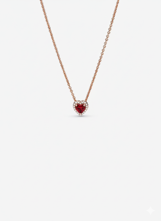 Collar Pandora Corazón Rojo En Rose Gold