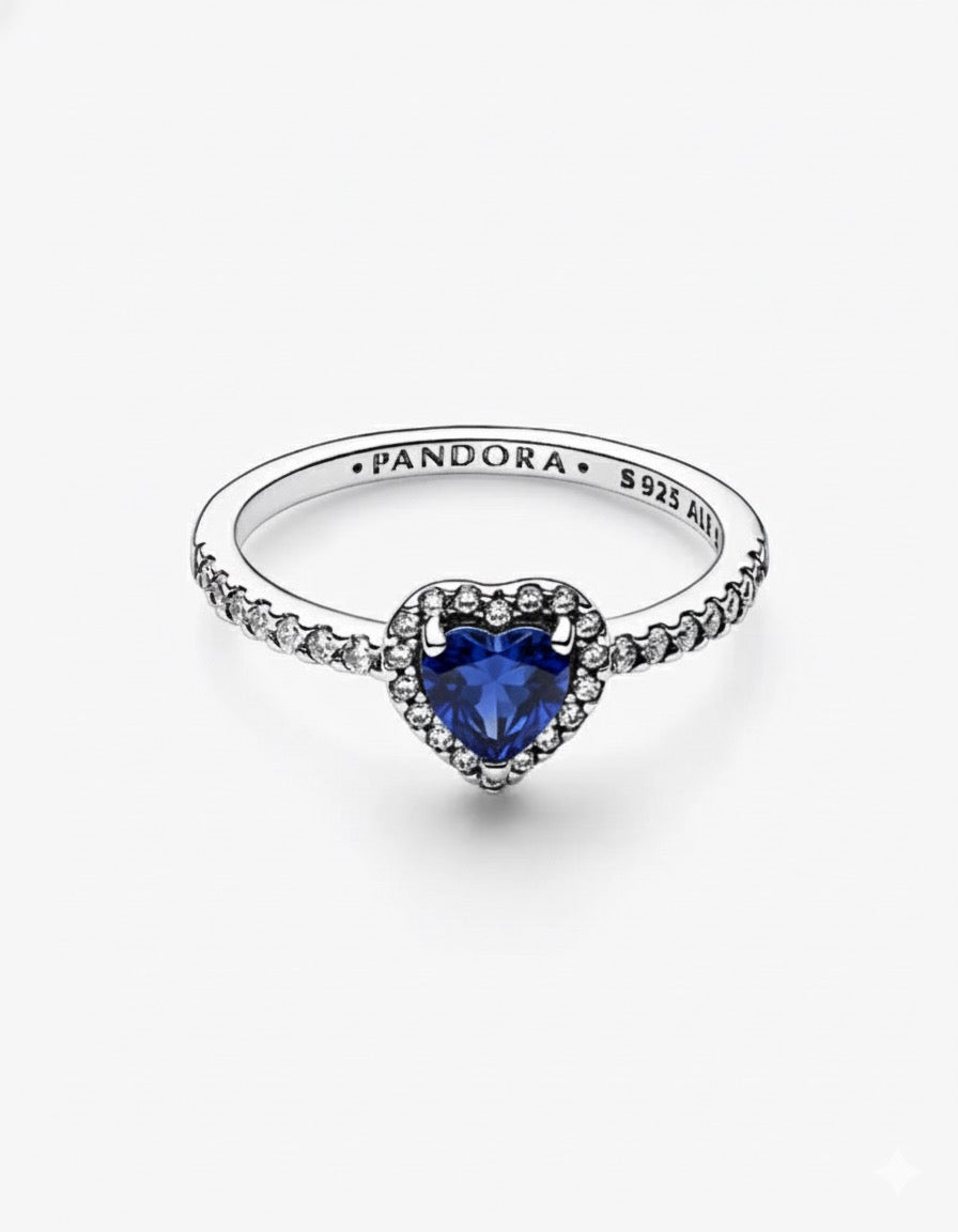 Anillo Pandora Corazón Azul Brillante