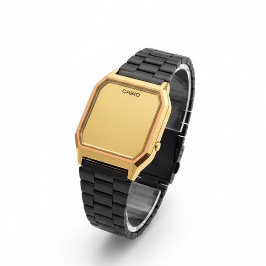 Reloj Casio Espejo Negro con Dorado ￼