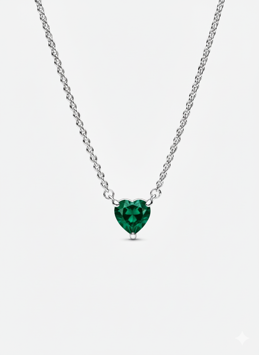 Collar Pandora con Colgante Halo y Corazón Verde Brillante