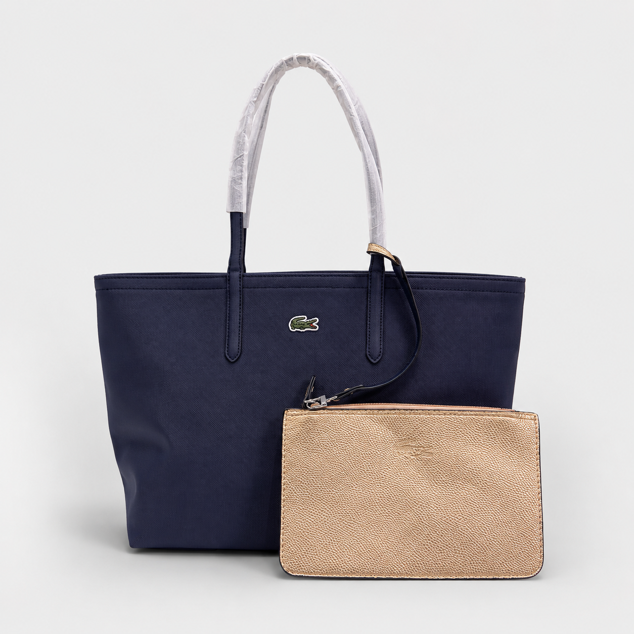 Cartera Lacoste Grande Con Bolsa De Mano De 2 Colores Azul Y Dorado
