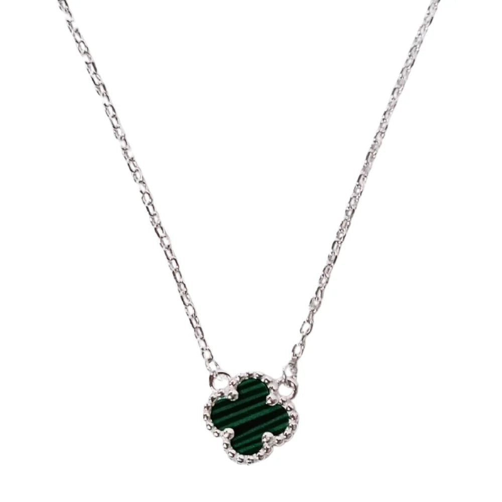 Collar Van Cleef De Un Trébol Verde En Plata