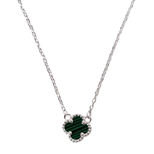 Collar Van Cleef De Un Trébol Verde En Plata