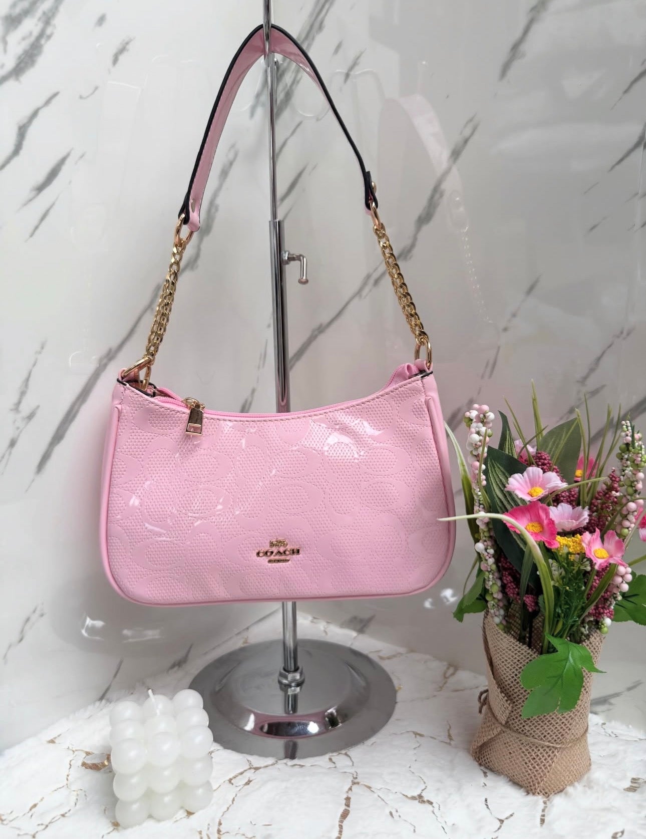Cartera Coach De Hombro Mediana Teri Color Rosa Charol Brillante