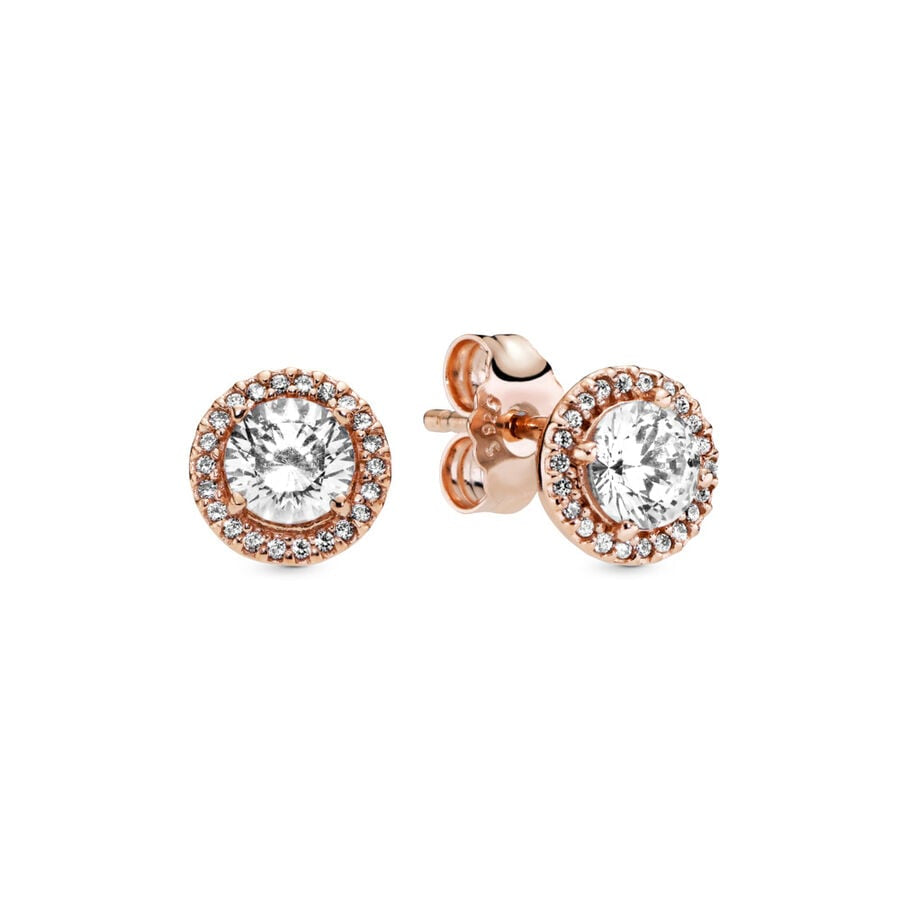 Set Pandora redondo con halo brillante en rose gold