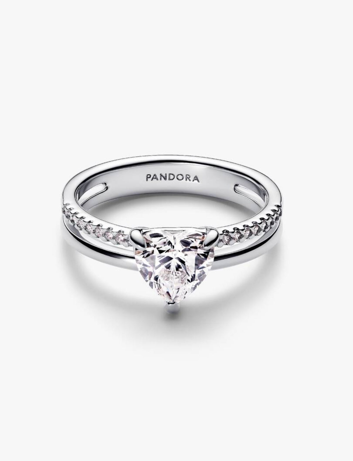 Anillo Pandora Corazón Blanco Doble Banda