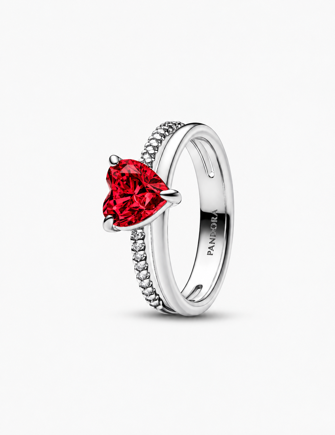 Anillo Pandora Corazón Rojo Doble Banda
